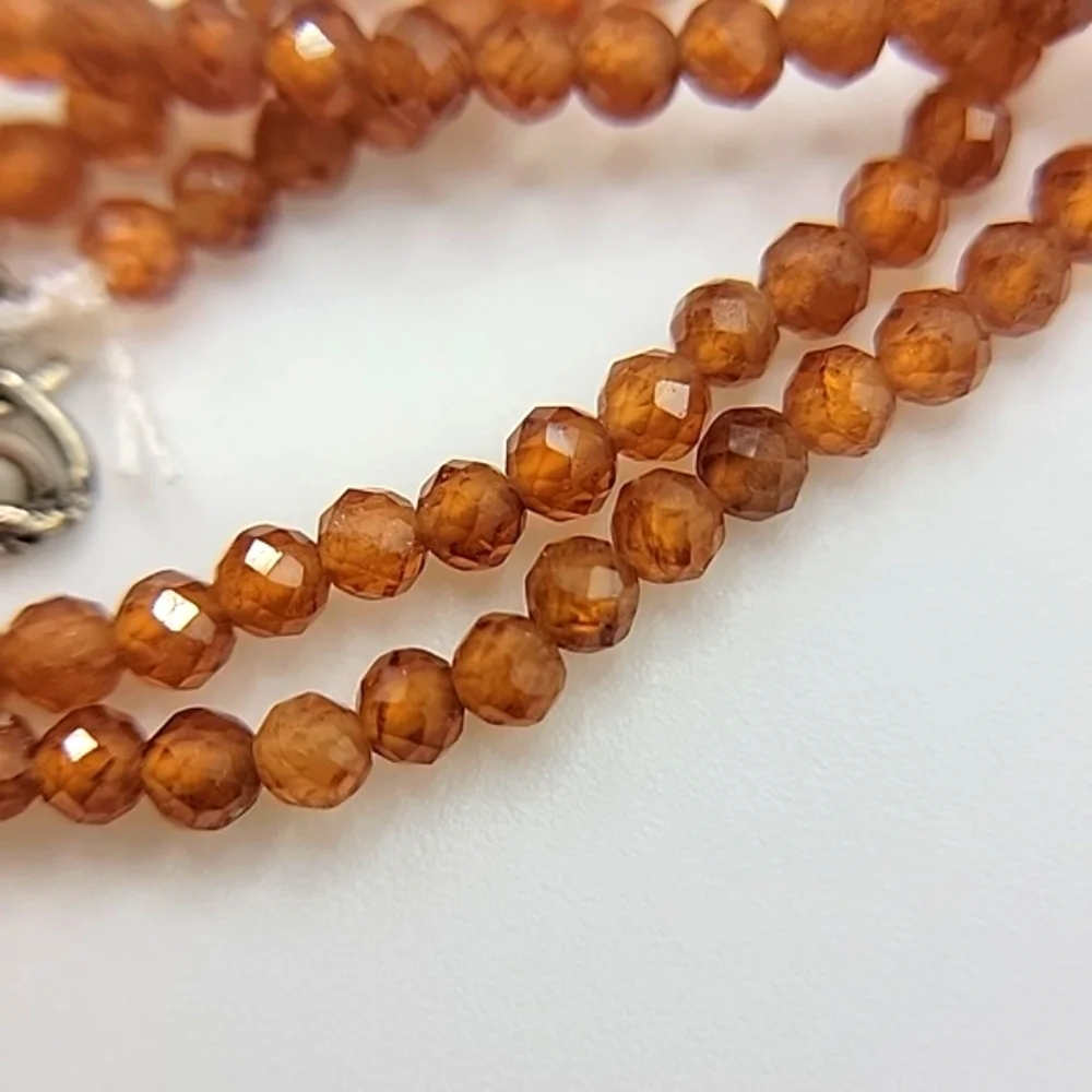 Natural Hessonite Garnet 49 Cts Round Faceted Gemstone Beaded 20